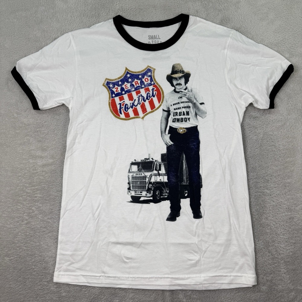 Zero Foxtrot Ringer T-Shirt Men Small White Skull Graphic Urban‎ Cowboy Trucker